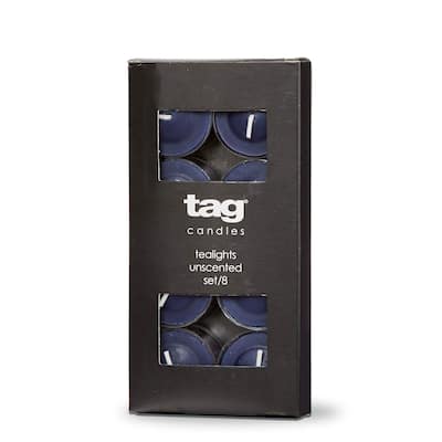 Color Studio Tealight Candles Set of 8 Navy Smokeless Paraffin Wax Burn Time 3 Hrs - Navy Blue