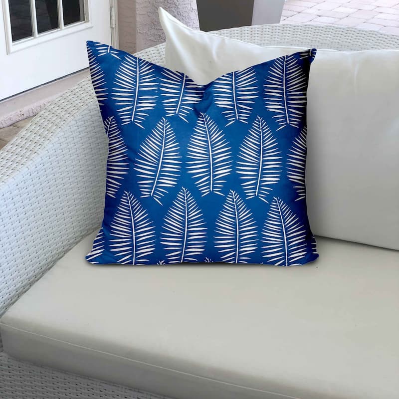 HomeRoots 16" X 16" Blue And White Zippered Tropical Throw Indoor Outdoor Pillow - 18