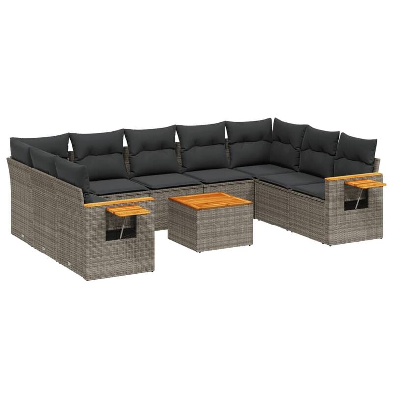 vidaXL Patio Sofa Set with Cushions Outdoor Conversation Furniture Poly Rattan - 24.4 x 33.5 x 27.2 in - Grey with table