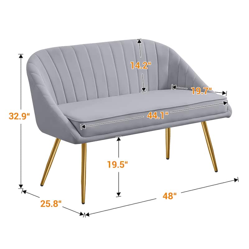 Tufted Contemporary Loveseat Sofa Chair With Gold Metal Legs Two-Seat Sofa for Living Room Bedroom