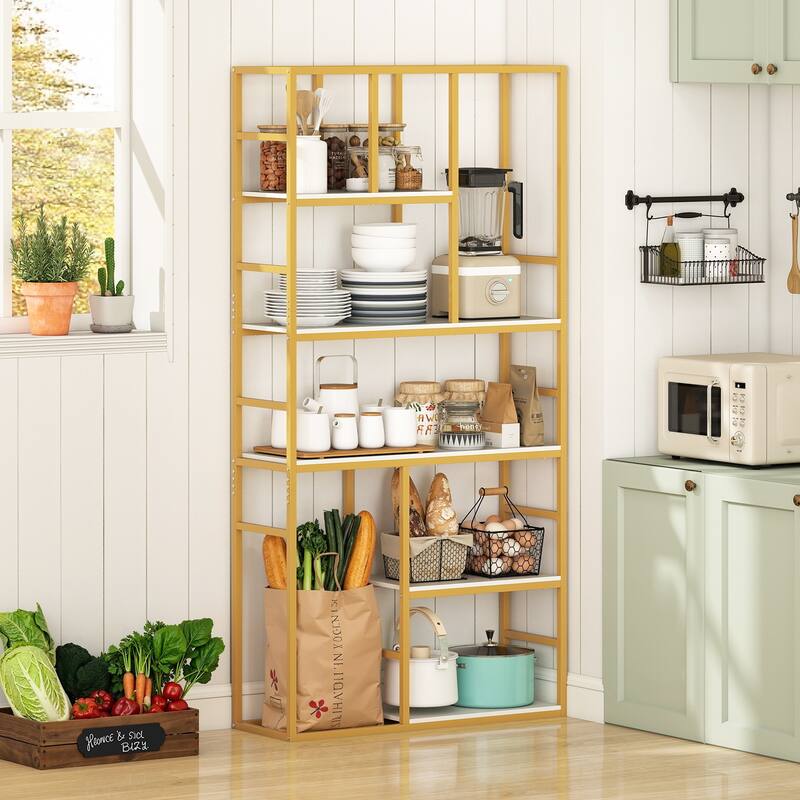 Gymax 71'' 5 Tier Tall Bookshelf w/Open Storage Shelves Metal Frame