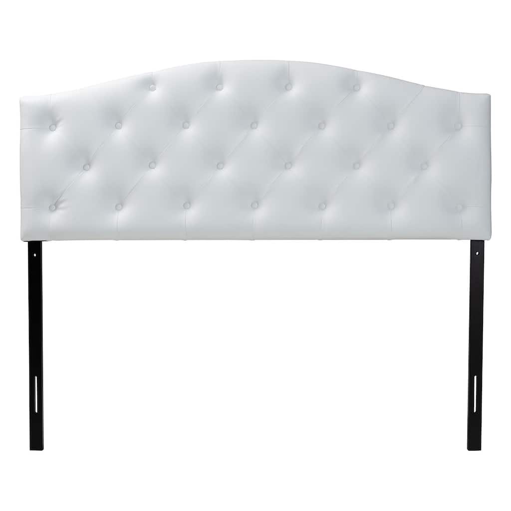 Contemporary Scalloped Upholstered Button-Tufted Headboard with Adjustable Legs and Solid Wood Frame