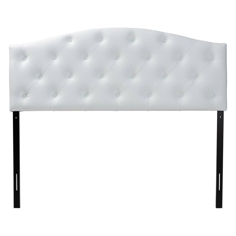 Contemporary Scalloped Upholstered Button-Tufted Headboard with Adjustable Legs and Solid Wood Frame