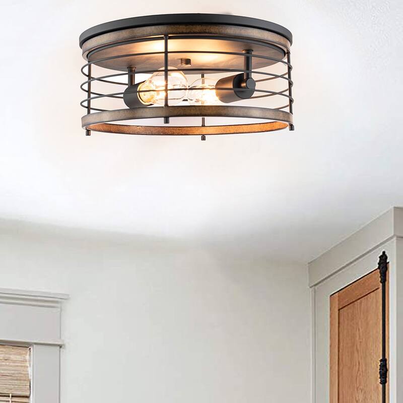 13" Round Iron Flush Mount Ceiling Light - φ13"x5.85"
