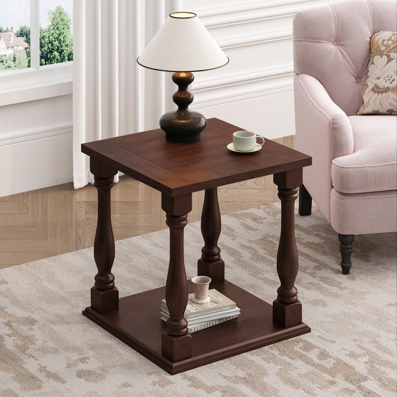 Coffee Table Side Table End Table with Shelf, Antique Brown Sofa Table Nightstand Hallway Table for Living Room