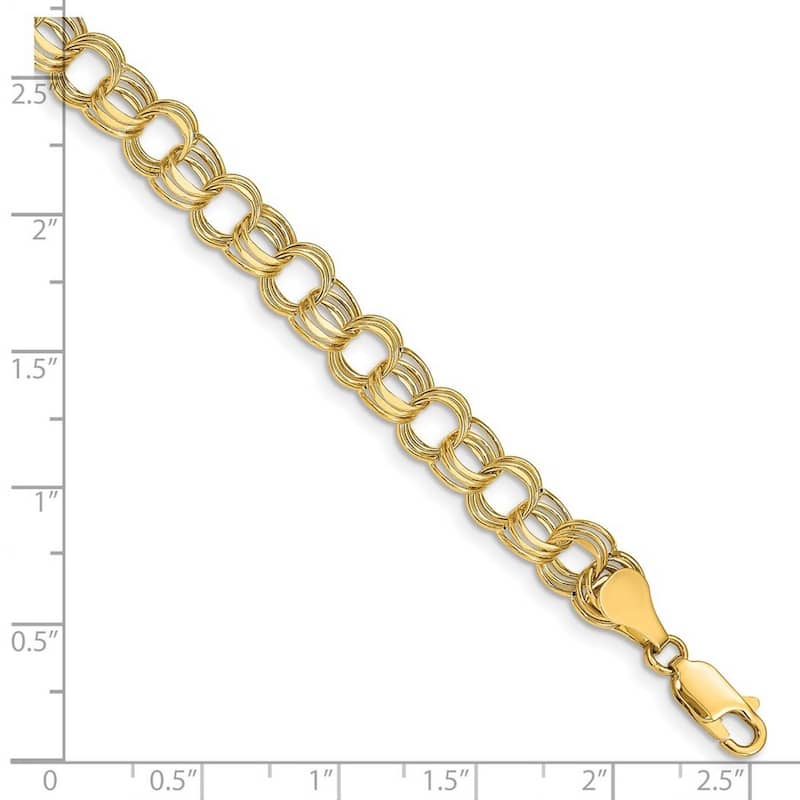 Curata 10k Yellow Gold Lite 7mm Triple Link Charm Bracelet Options: 7" 8"