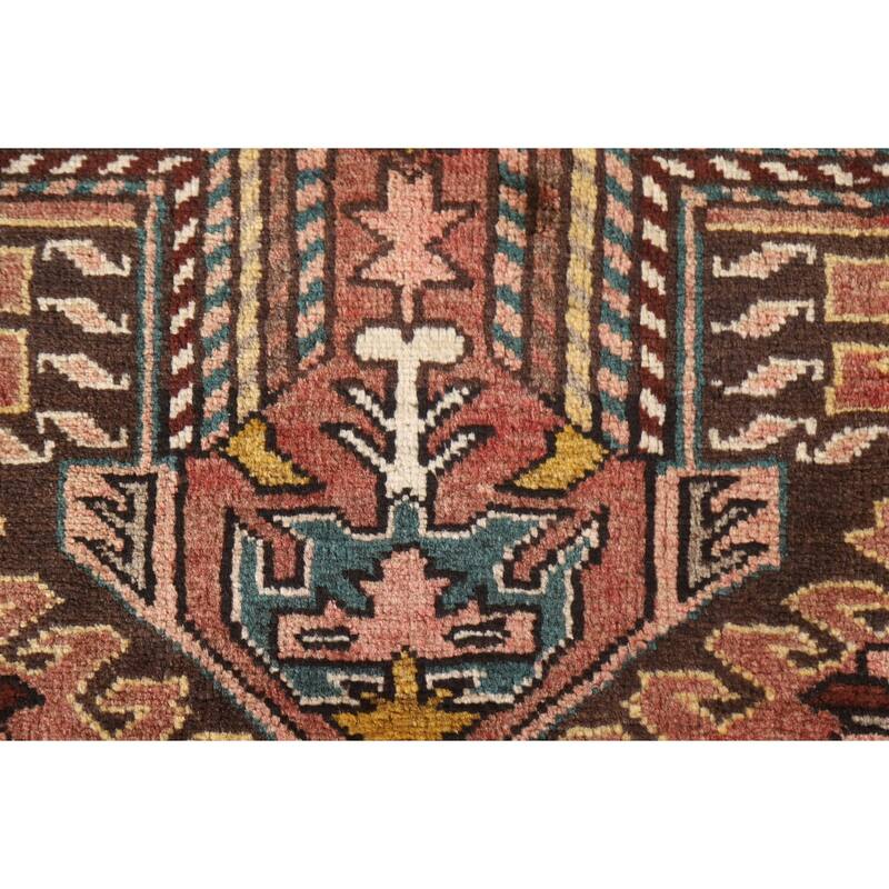 Geometric Handmade Heriz Persian Vintage Runner Rug - 3'5"x 10'7"