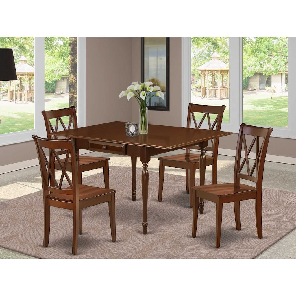 HomeStock 5-Pc Mahogany Finish Solid Wood Top - Dining Room Set with Dropleaf - Seats 4