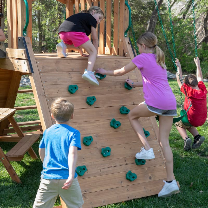 Backyard Discovery Endeavor II Cedar Wood Swing Set, Slide, Play Deck