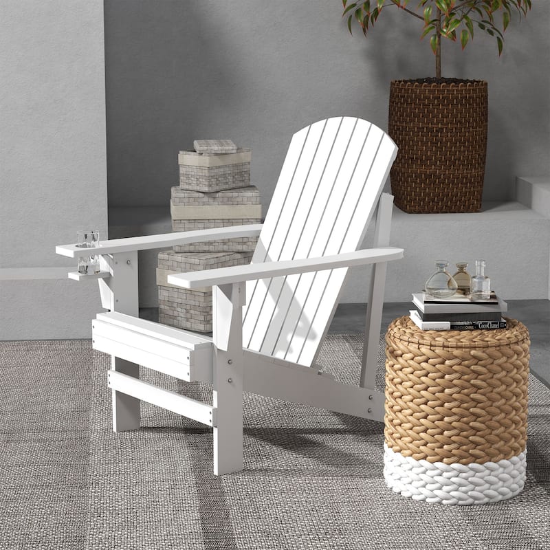 Wooden Adirondack Chair, Outdoor Weather Resistant Patio Lawn Chair with Cup Holder for Deck, Garden, Backyard
