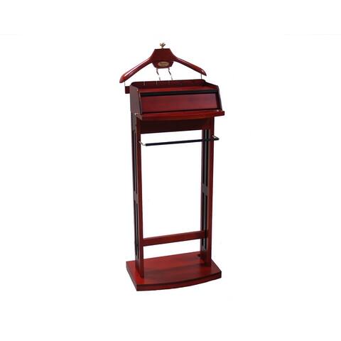 Proman Products Excalibur Wardrobe Wood Valet Stand with Power Extension, Large Storage Compartment, Contour Hanger, Trouser Bar