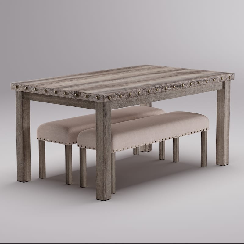 Morden Fort Rustic Farmhouse Rectangular Dining Set, Living Room Bench Set of 3
