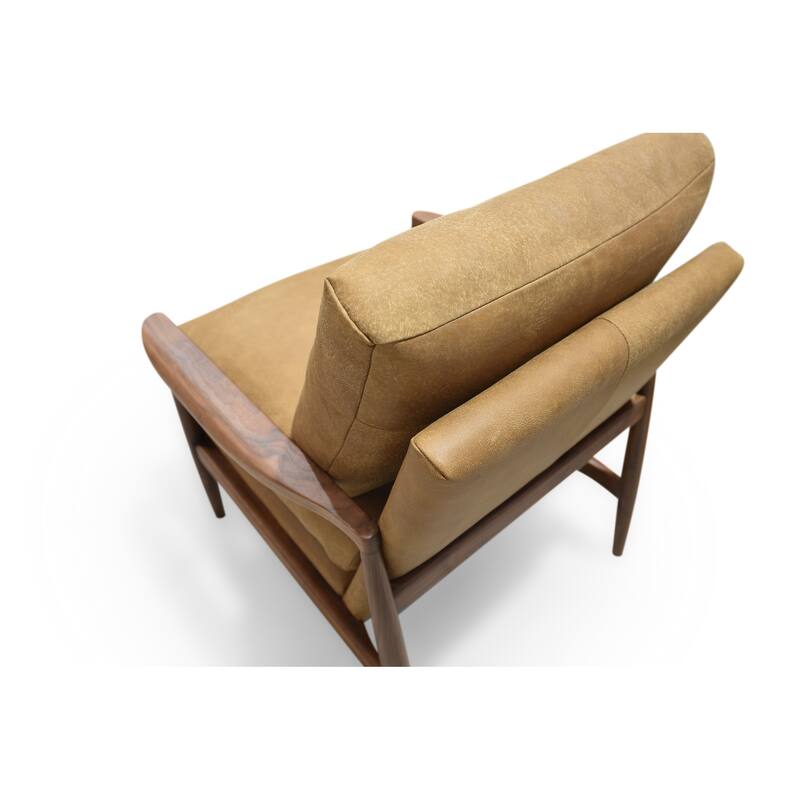 NADAAL STUDIOS Thalina Accent Chair,Walnut Frame with Wide Curved Arms in Top Grain Leather, Brown