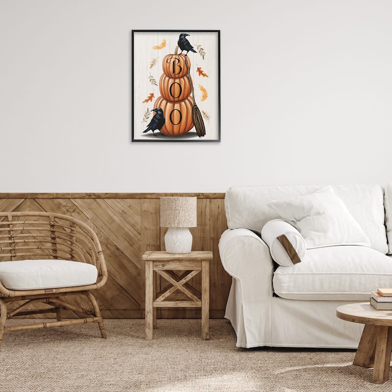 Stupell Boo Crows & Pumpkins Framed Giclee Art Design By Elizabeth Tyndall