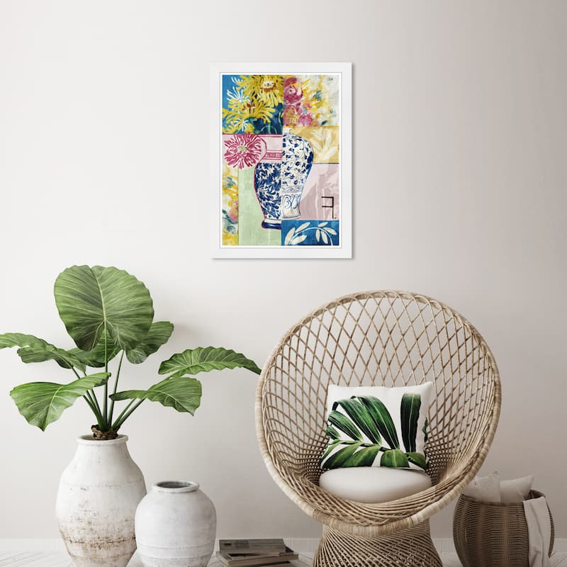 Wynwood Studio Potted Collage Flora Framed Trendy Maximalist Decor 1 Piece Canvas Wall Art