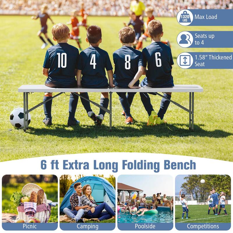 Costway 6 ft Plastic Folding Bench with 1320 LBS Capacity Handle & - See Details