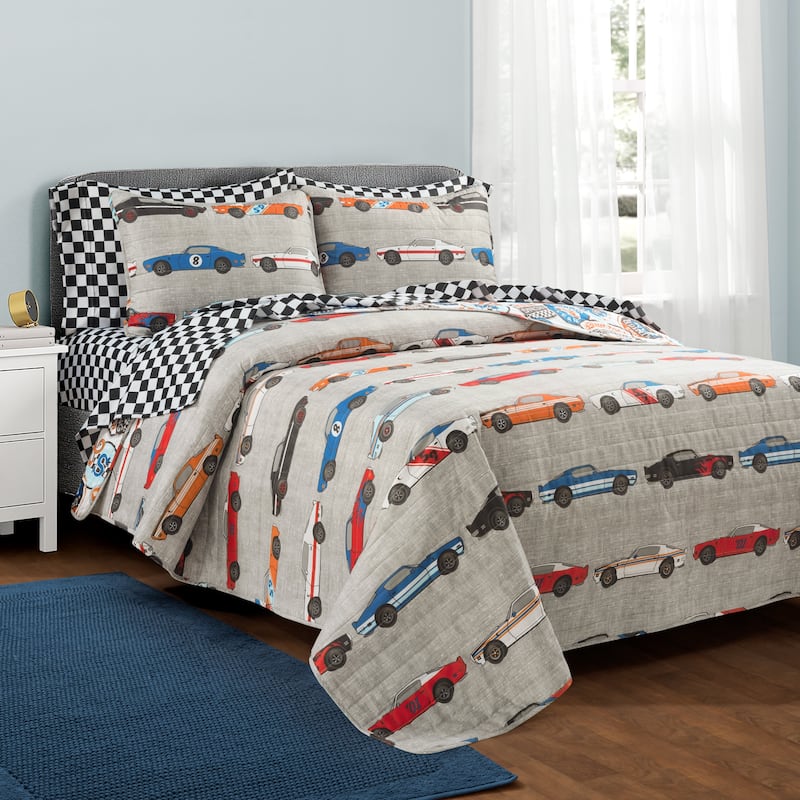 Lush Decor Race Cars Soft Reversible Oversized Quilt - Twin - 5 Piece