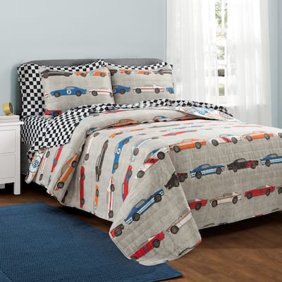 Lush Decor Race Cars Soft Reversible Oversized Quilt