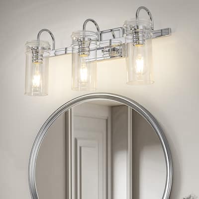 YANSUN 23.5 in. 3-Light Chrome Vanity Light Fixtures for Bathroom with Elegant Clear Glass Shades - OA-JQ31401CCH-3A**