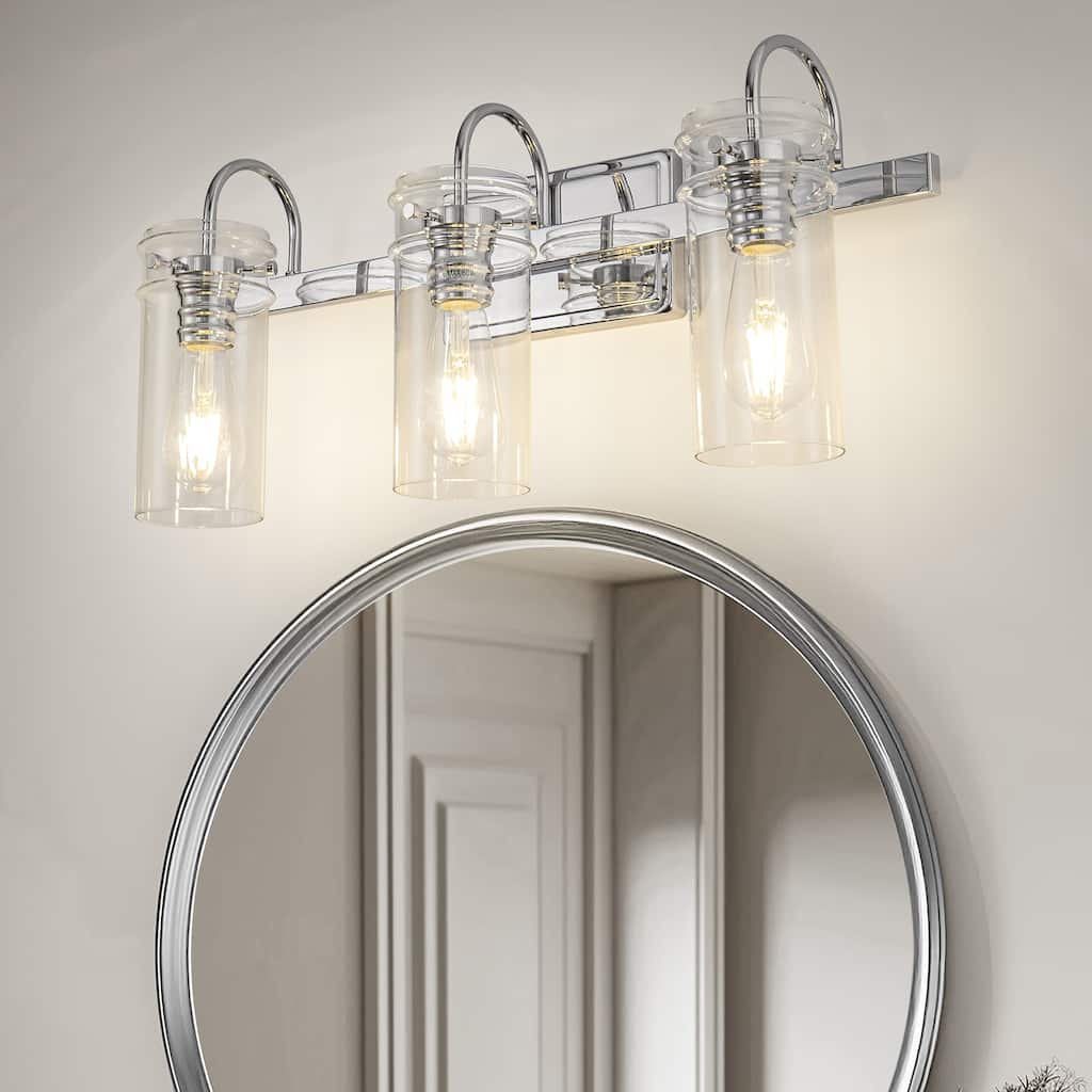 YANSUN 23.5 in. 3-Light Chrome Vanity Light Fixtures for Bathroom with Elegant Clear Glass Shades - OA-JQ31401CCH-3A**