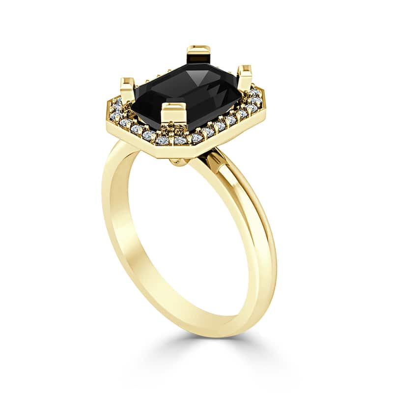 Auriya 3 1/3ctw Emerald Cut Halo Black Diamond Ring 14k Gold