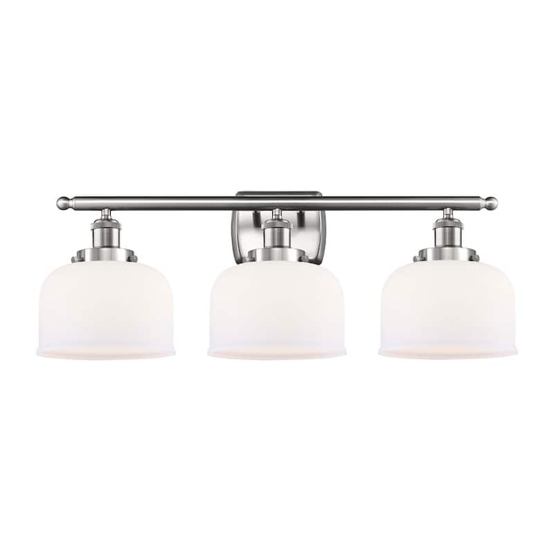 Innovations Lighting Large Bell 3 Light 26" Wide Vanity Light - Brushed Satin Nickel / Matte White
