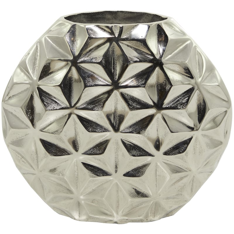 Aluminum Metal Geometric Faceted Decorative Vase - Silver, Black or Gold - CosmoLiving by Cosmopolitan - Silver - 14"W, 13"H