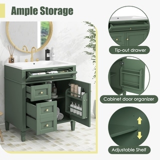 Green Bathroom Vanity with Sink Tip-out Drawer Floor Storage Cabinet ...