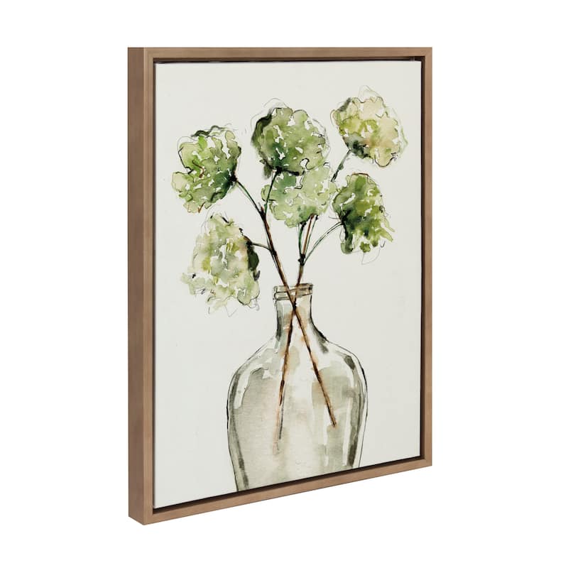 Kate and Laurel Sylvie Greenery Vase Framed Canvas by Sara Berrenson - 18x24 - Plastic - Gold