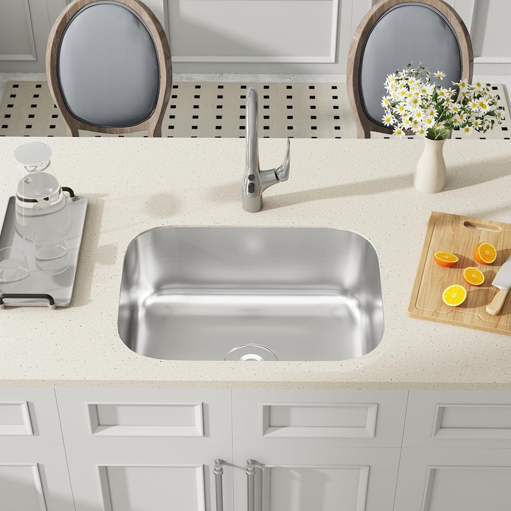 CB HOME 23'' Undermount Kitchen Sink, Stainless Steel Kitchen Sink Single Bowl, Undercounter Kitchen Sink With Basket Strainer