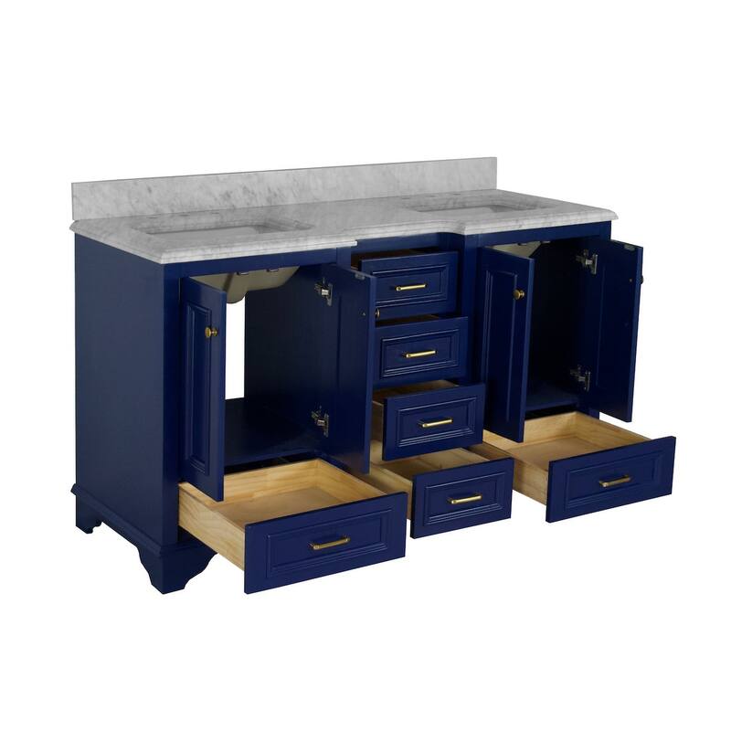 KitchenBathCollection Nantucket 60" Double Bathroom Vanity with Carrara Marble Top