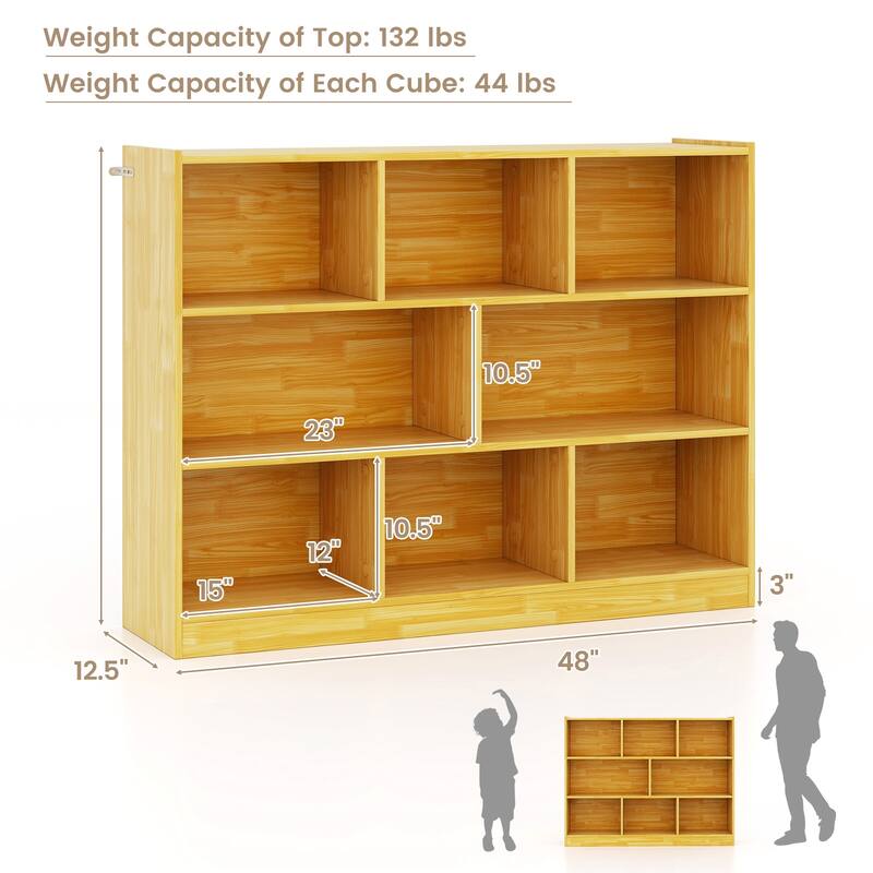 Freestanding 3-Tier Bookcase with 8 Open Cubes and Sturdy Screw Construction and Floor Protection