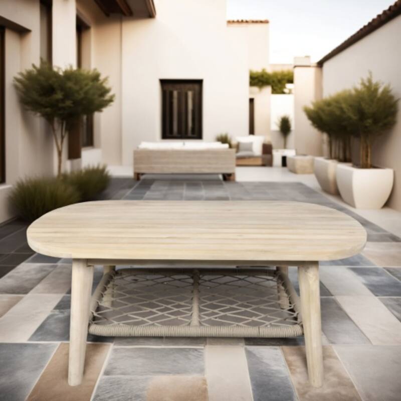 Modern Outdoor Oval Acacia Wood Coffee Table