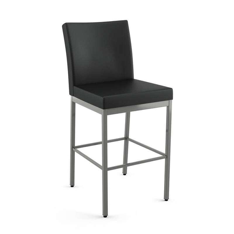 Amisco Perry Plus Counter and Bar Stool - Black Faux Leather/Glossy Grey Metal - Counter Height