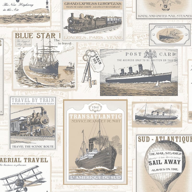 Galerie Wallcoverings Nostalgie Collection Old Time Travel Non-woven Matte Wallpaper Roll - 33 feet x 21 inches - Brown