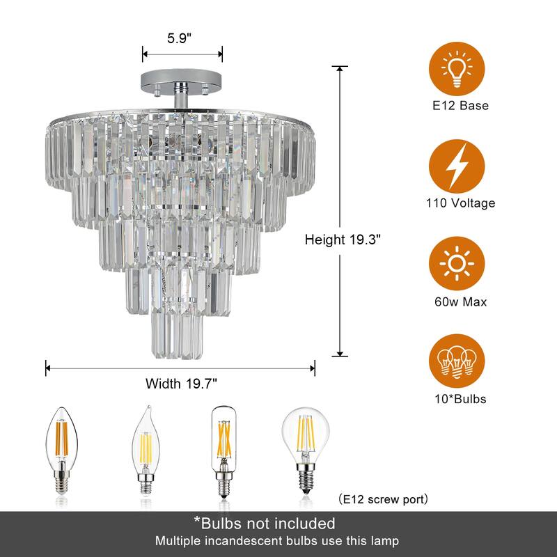 Crystal Chandeliers, 5-Tier Round Semi Flush Mount Chandelier Light Fixture,Large Contemporary Luxury Ceiling Lighting