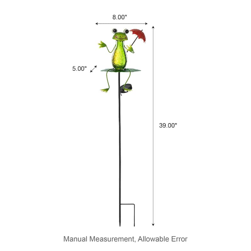 Glitzhome Outdoor Solar Lighted Garden Stake Frog Hummingbird Design
