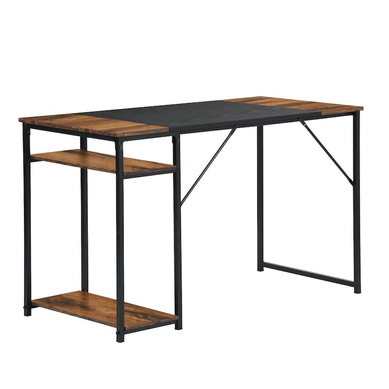 HomyLin Writing Table Home Office Desk Computer Desk for Study Working - 47.2-inch - Black/Brown
