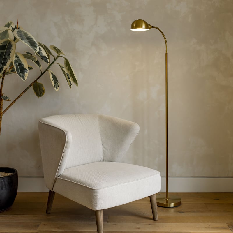Brightech Regent 68 in. Antique Brass Industrial Height Adjustable Gooseneck LED Floor Lamp with Brass Metal Bowl Shade