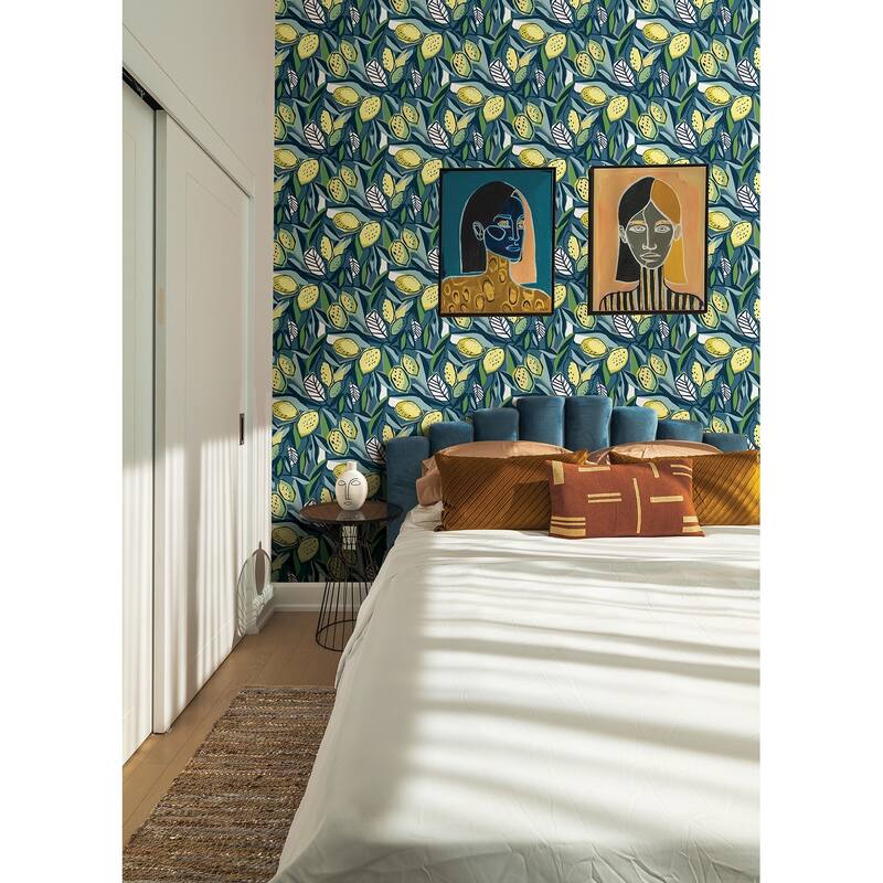 A-Street Prints Meyer Blue Citrus Wallpaper