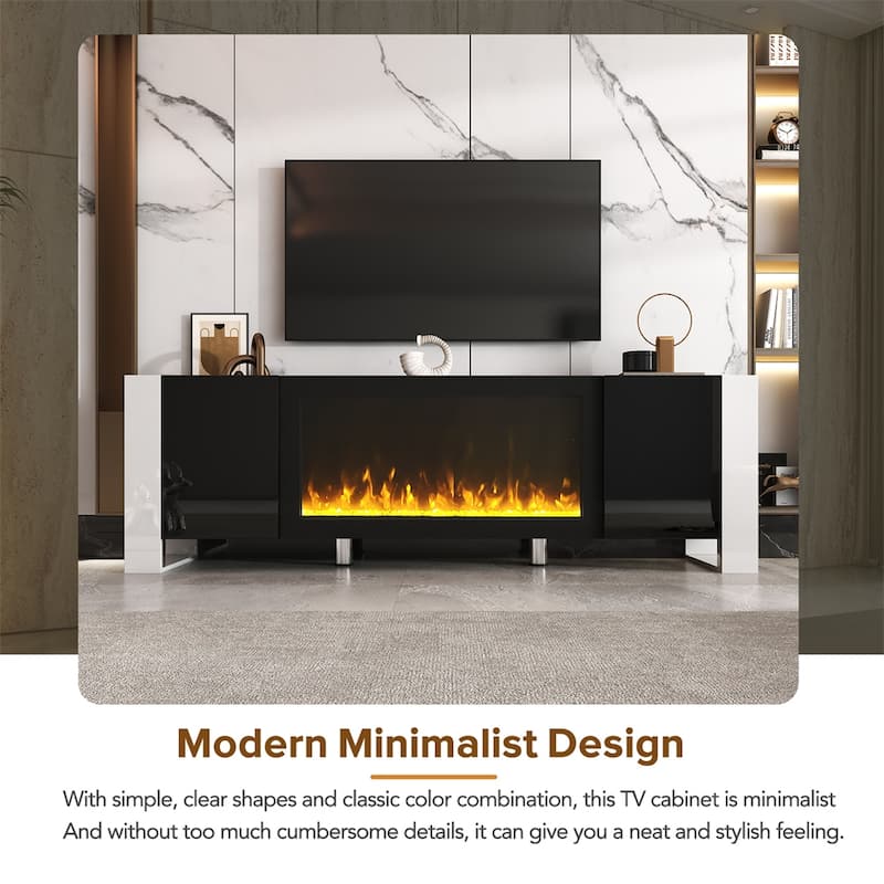 Modern TV Stand with 34.2" Non-heating Electric Fireplace and Cabinets