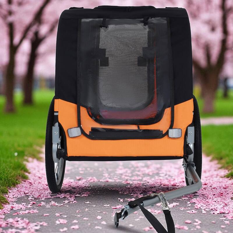 Folding Dog Bike Trailer 66LB Capacity - All-Terrain Pet Carrier with Steel Frame, Rain Cover & Mesh Windows