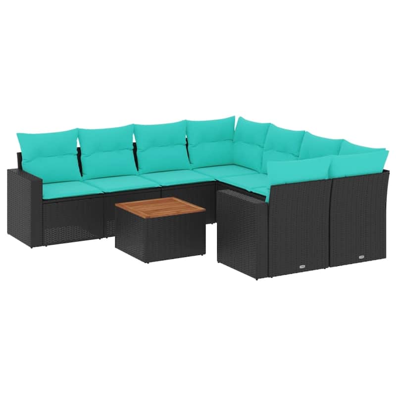 vidaXL 9 Piece Patio Sofa Set with Cushions Black Poly Rattan - 24.4 x 24.4 x 27.2