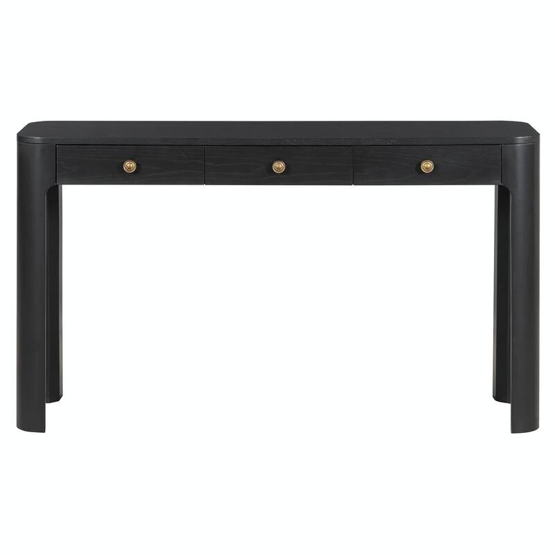 Rustic Console Table with Curved Corners for Safety - Entryway Table with 3 Concealed Drawers