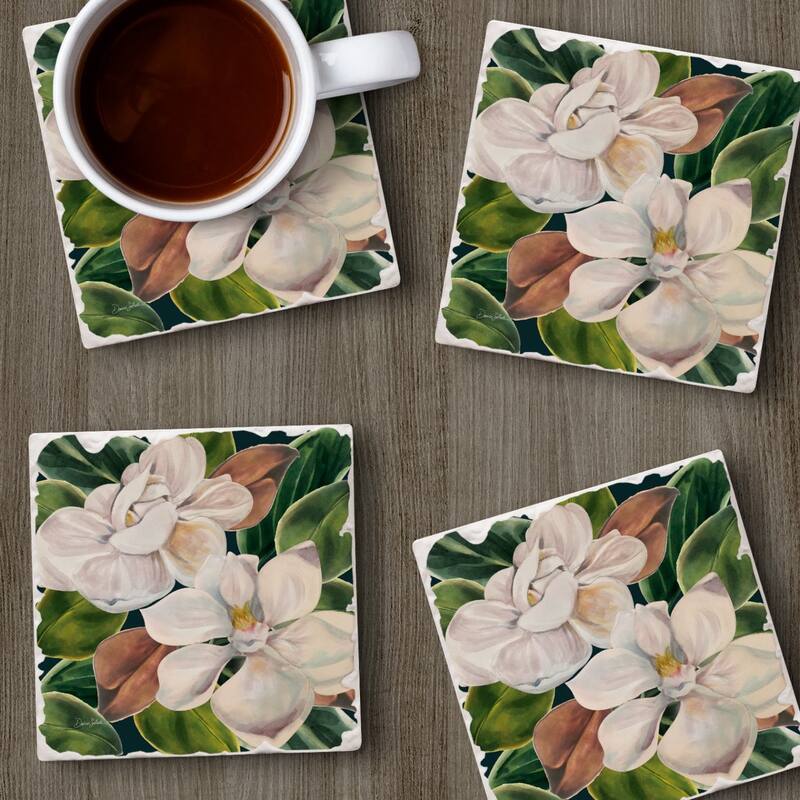 4-Pack Absorbent Stone Coasters with Protective Cork Backing 4" Square Made in The USA Easily Wipes Clean