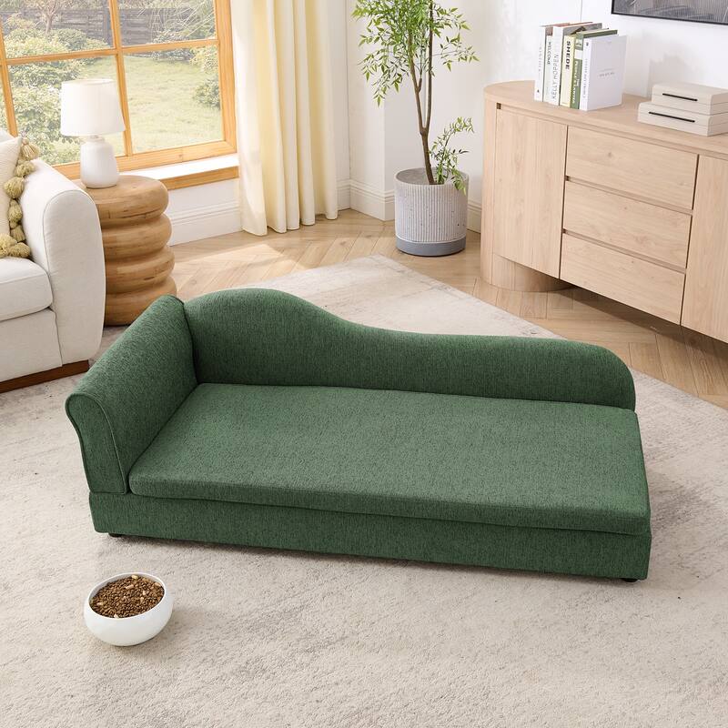 Oversized Pet Sofa, Elegant Modern Linen Fabric Elevated Dog Sofa Bed, Oversized Rectangular Pet Bed with Backrest & Armrest