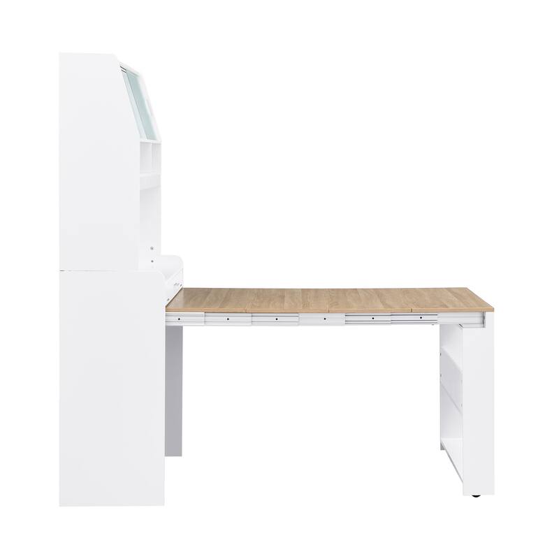 2-in-1 Buffet Hutch Storage Cupboard with Foldable Dining Table