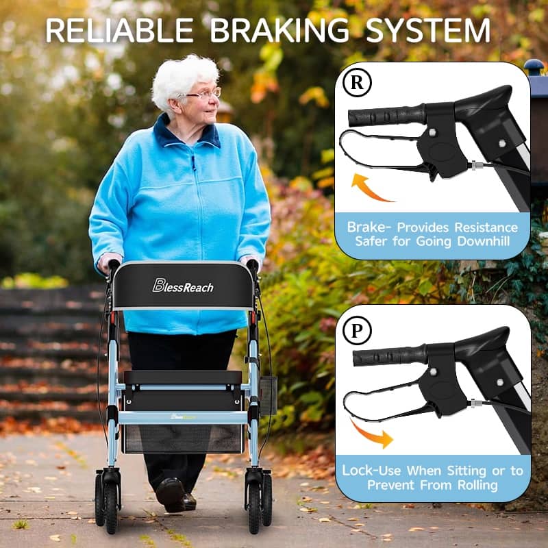 Foldable Rollator Walkers with Seat for Seniors, 450 lb Capacity, 8" Wheels, 18" Big Seat, 6-Position Adjustable Height