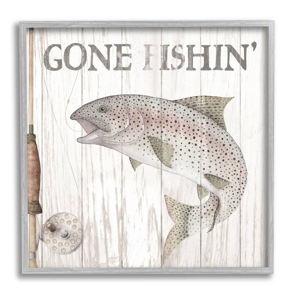 Stupell Gone Fishin' Rustic Angler Framed Giclee Art Design by Wild Apple Portfolio