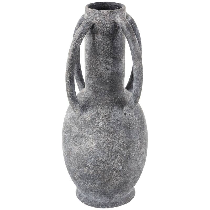 Gray or Cream Ceramic Textured Whitewashed Vase with 4 Handles